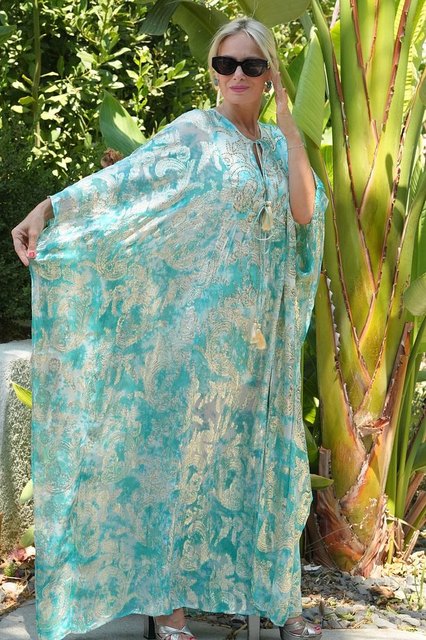 GİCİ İthal Jakar İşlemeli Kaftan Elbise - 6