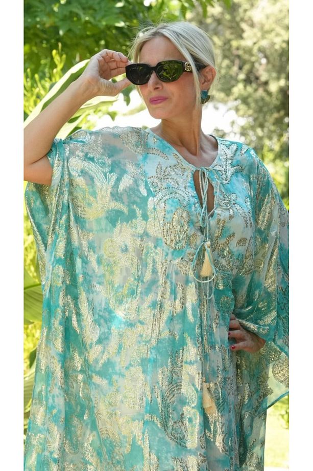 GİCİ İthal Jakar İşlemeli Kaftan Elbise - 8