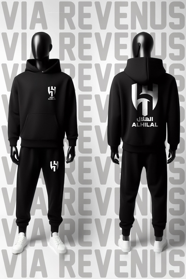 Crescent Printed Unisex Hooded Tracksuit and Sports Set - Wide Fit