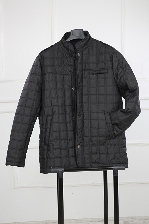 Men's Black Quilted Jacket Coat Parquet