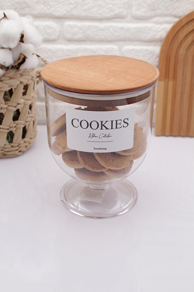 Wooden Vacuum Lid Transparent Cookie Holder 1500 Ml (hard Plastic)