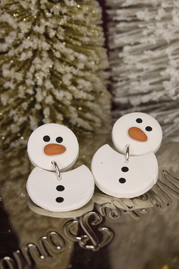 White Christmas Earrings - Carrot Nose Snowman New Year