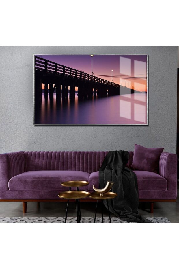 Hari̇kabi̇rev | Red Sunset Bridge Model with Summer View | Framed Tempered Glass Table Single Horizontal