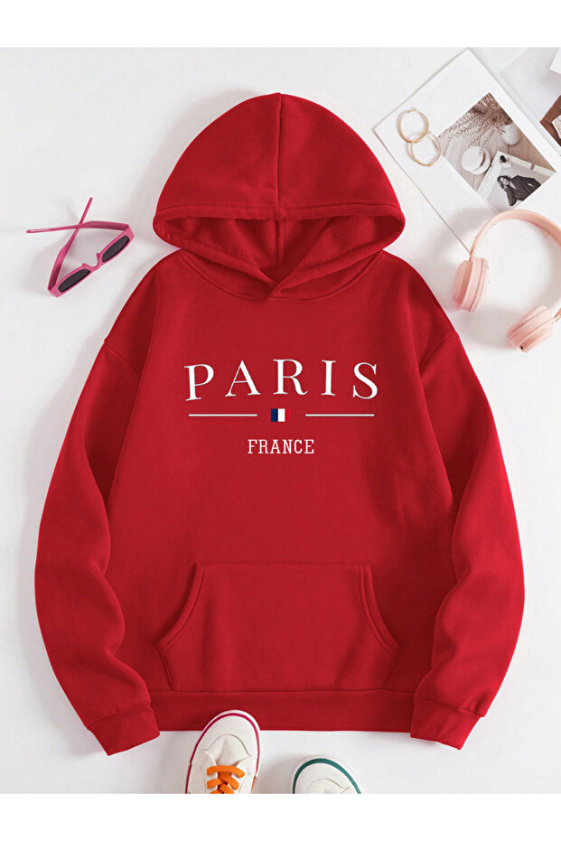 Red Paris France Printed Sweatshirt Hoodie