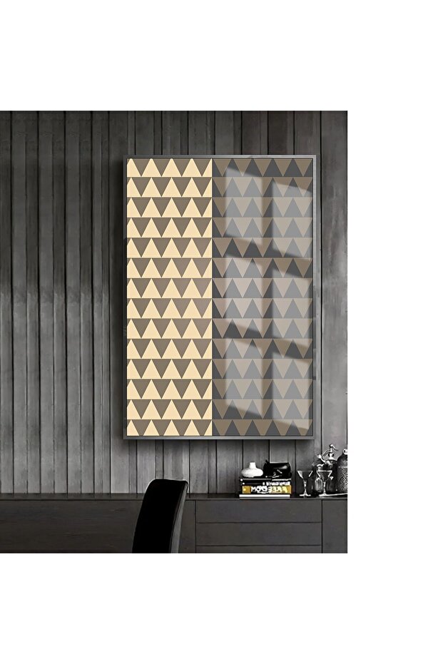 Hari̇kabi̇rev | Gray-Cream Abstract Model 1 | Framed Tempered Glass Table Single Vertical