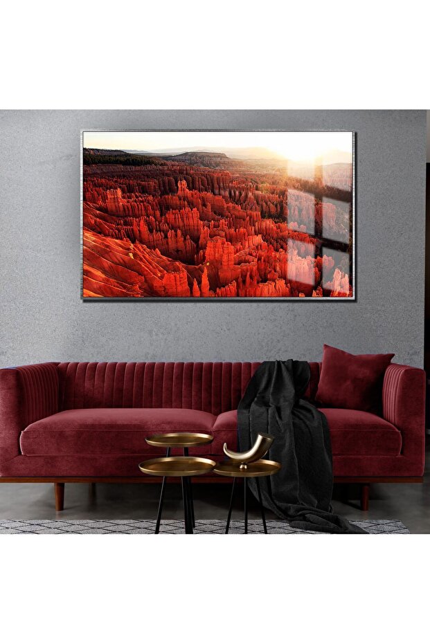 Hari̇kabi̇rev | Red Canyon Landscape Model with Summer View | Framed Tempered Glass Table Single Horizontal
