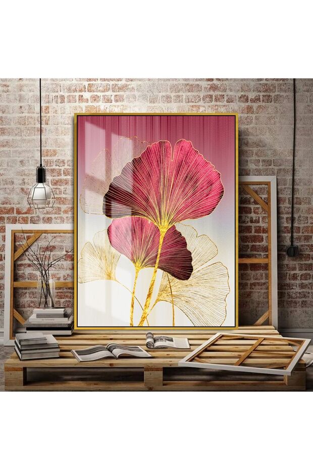 Hari̇kabi̇rev | Pink-Gold Eternal Flower Right | Framed Tempered Glass Table Single Vertical