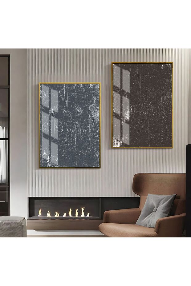 Hari̇kabi̇rev | Blue-Black Tumbled Patterned Abstract Combination 1 | Framed Glass Table 2 Pieces Vertical