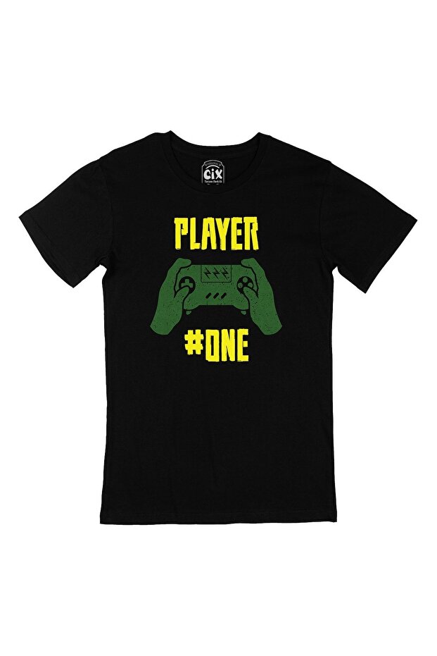 Black T-Shirt with Pink Player One Pocket Logo Design