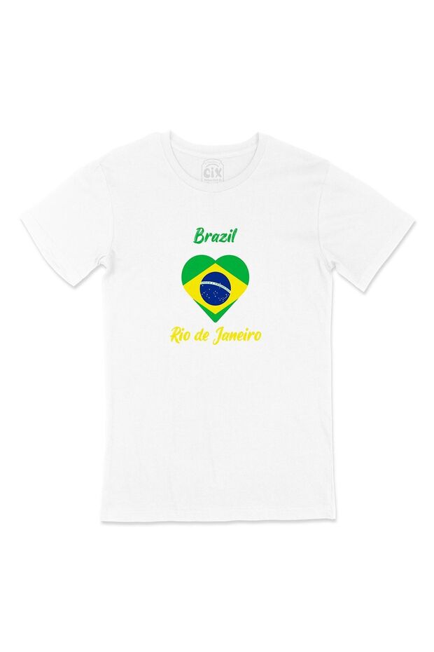 Rio De Janeiro Brazilian Flag Heart Pocket Logo Designed White T-Shirt