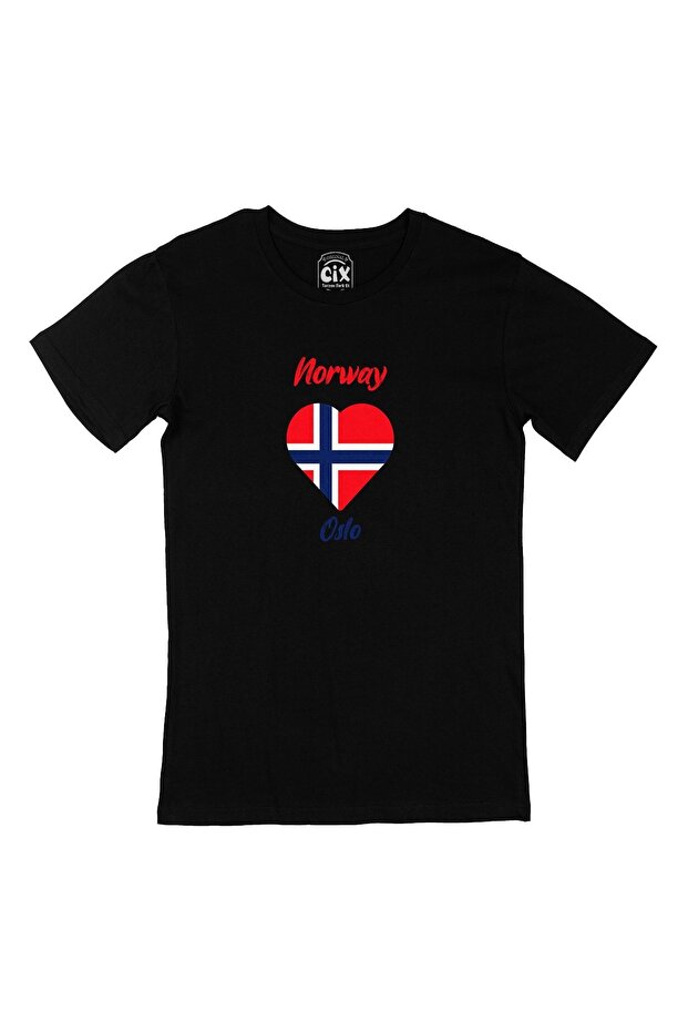 Oslo Norway Flag Heart Black T-Shirt