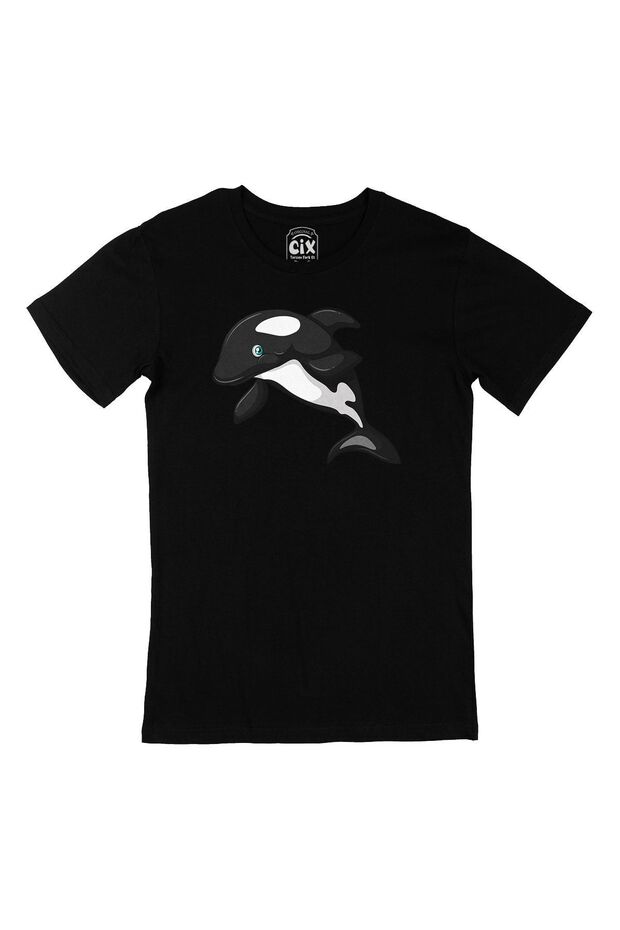 Black T-Shirt with Whale Pocket Logo Design