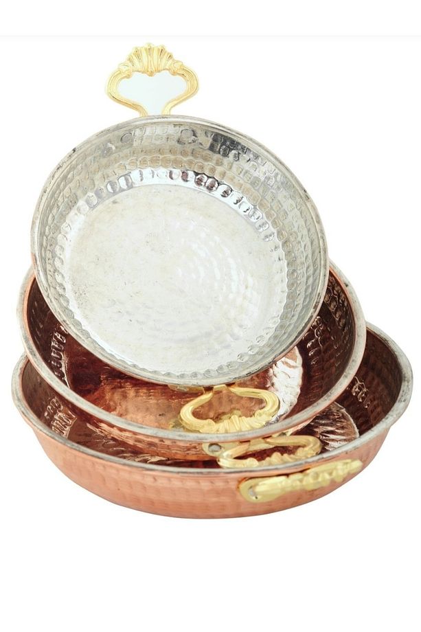 Bakir Çaydanlık & (3) Lu Bakir Tava Komple Set ,hediye Cmradaavm01 - 3