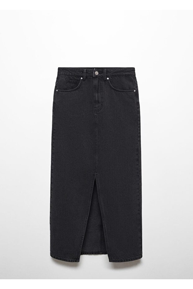 Yırtmaçlı denim etek - 3