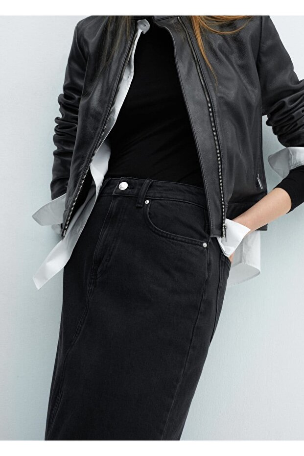 Yırtmaçlı denim etek - 8