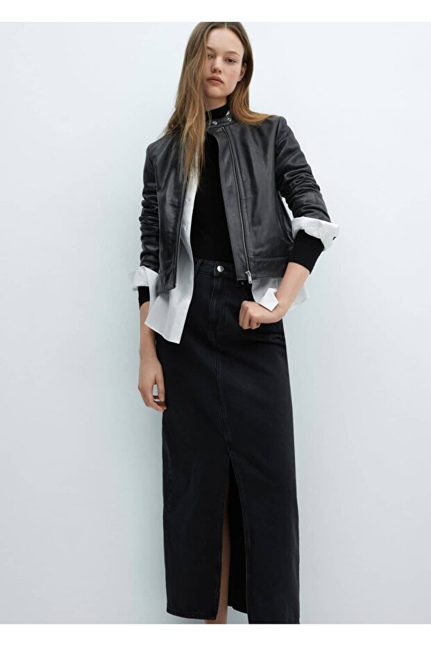 Yırtmaçlı denim etek - 5