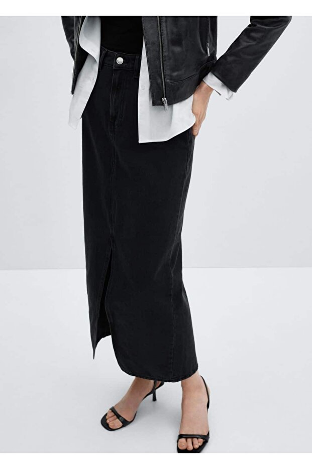 Yırtmaçlı denim etek - 1