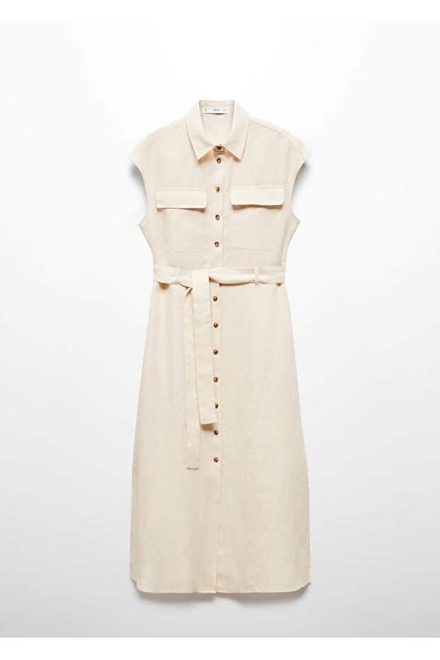 %100 keten gömlek elbise - 3