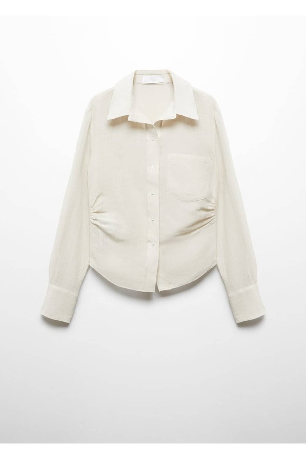 Drape detaylı keten gömlek - 3