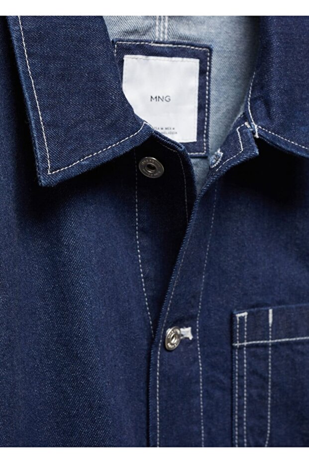 Dikiş Cepli Denim Gömlek Ceket - 7