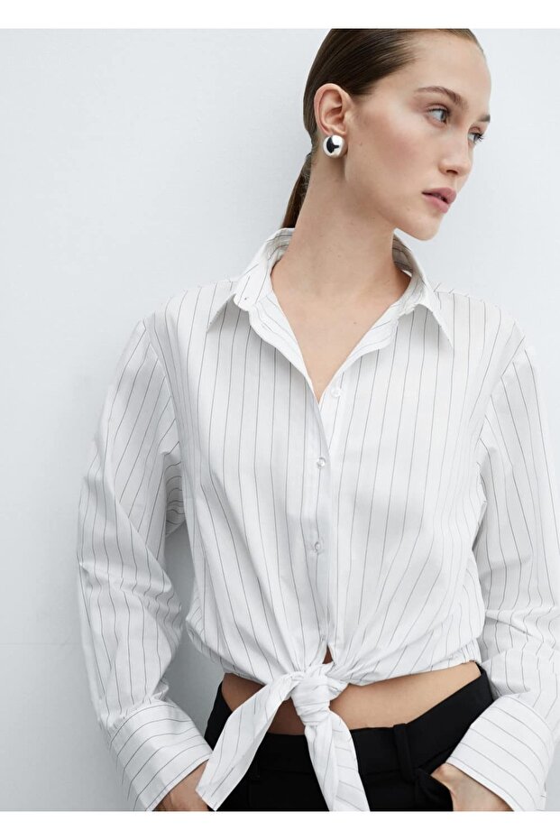 Çizgili düğümlü gömlek - 7