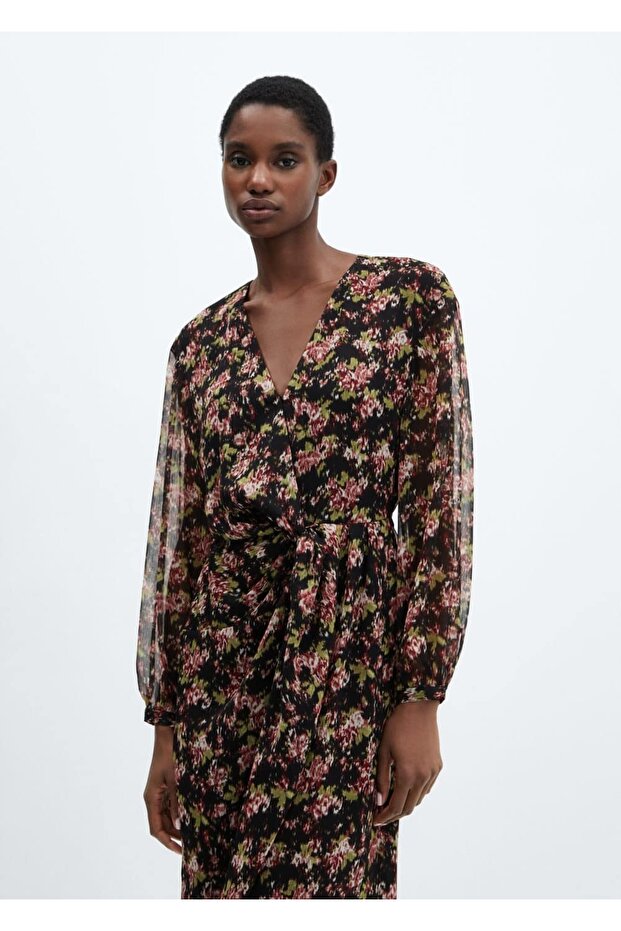 Desenli düğümlü elbise - 1