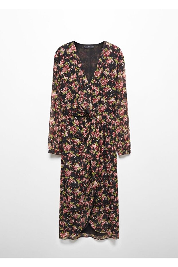 Desenli düğümlü elbise - 3