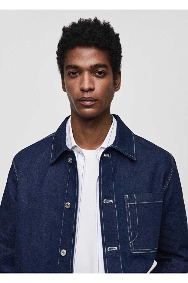 Dikiş Cepli Denim Gömlek Ceket - 6