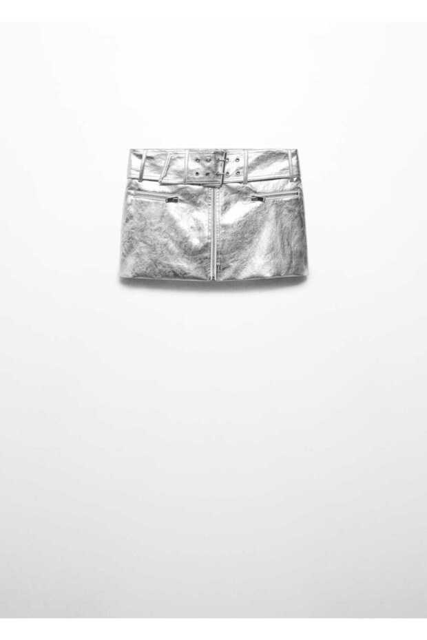 Kemerli metalik mini etek - 3