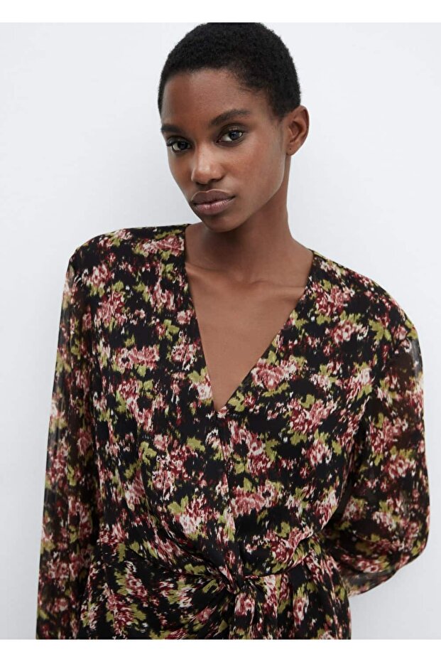 Desenli düğümlü elbise - 8