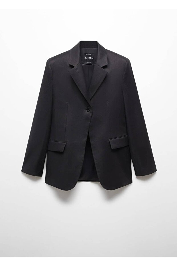 Düğmeli keten blazer ceket - 3