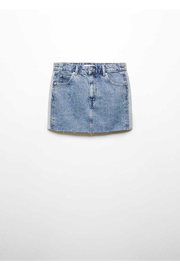 İki renkli denim mini etek - 3