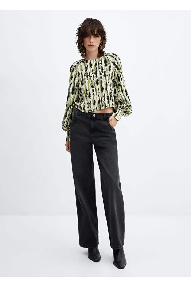 Gemusterte Bluse mit Krawattendetail - 2