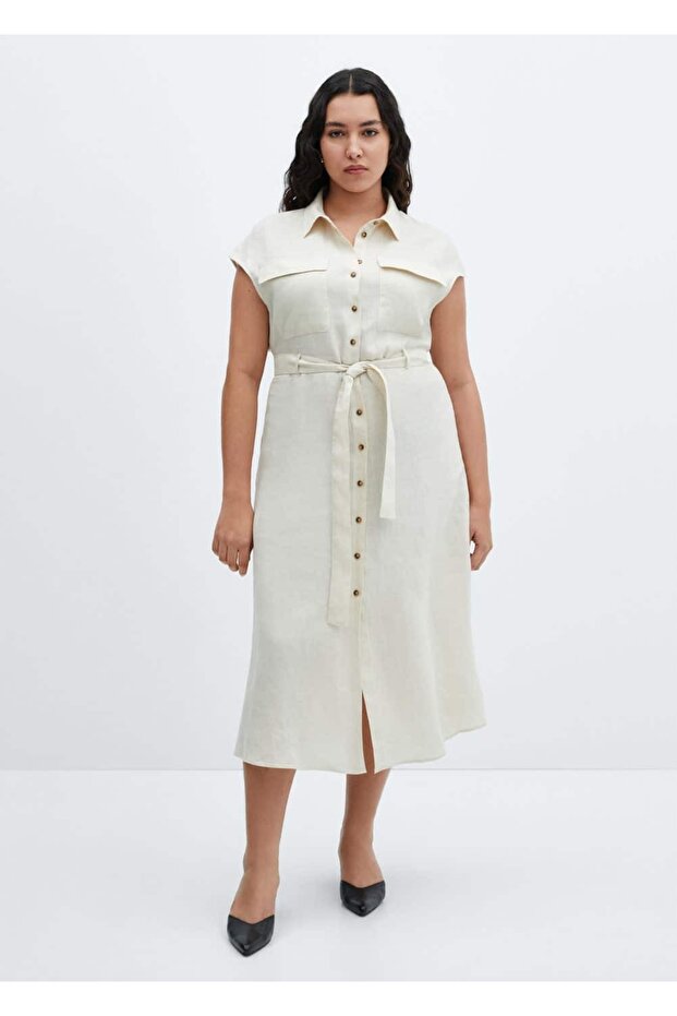 %100 keten gömlek elbise - 6