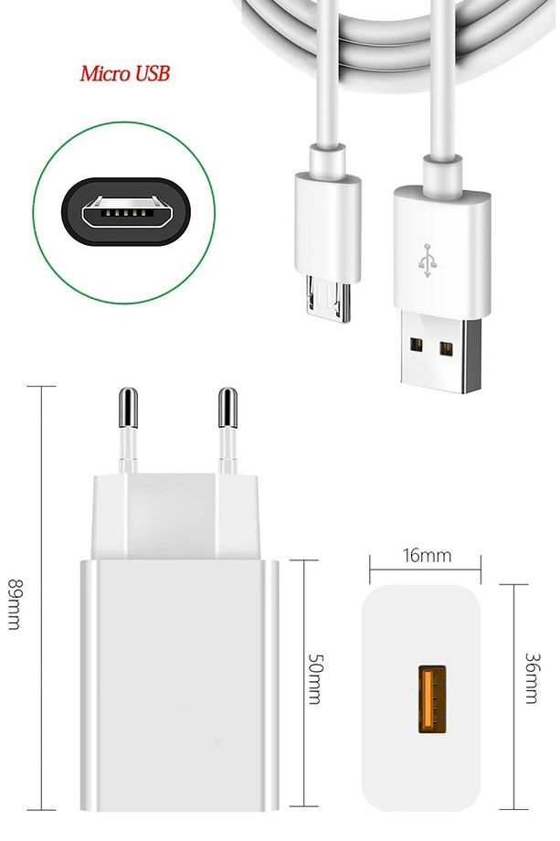 micro Usb Şarz Aleti Data Aktarım Kablosu  Android Cihazlara Uyumlu Ve Adaptörü Hızlı Şarj Cihazı - 3
