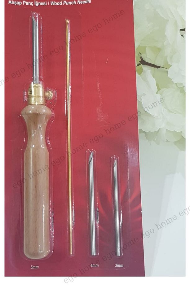 Nurge Ahşap Saplı Kalın Uçlu Punch Igne Seti 3 Igneli Set Kalın Uçlu 3mm-4mm-5mm - 3
