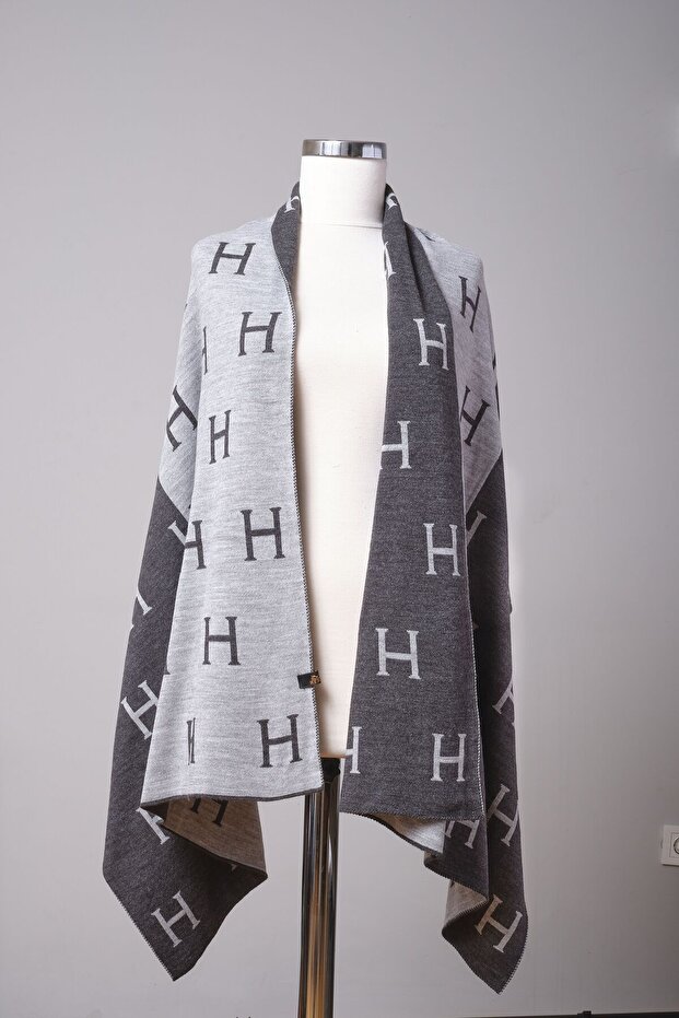 H Desenli Triko Örme Şal - 1