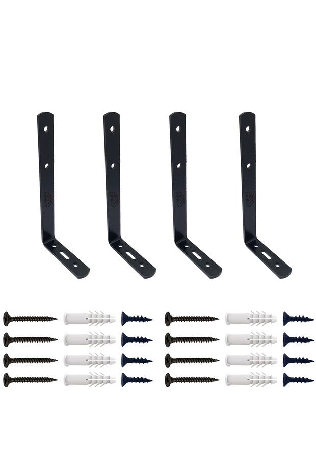 6 X 14 Cm - 4 Ad. Siyah Modern Çelik Raf Altı Ayak - Metal Raf Tutucu L Demir Duvar Montaj Aparatı - 1