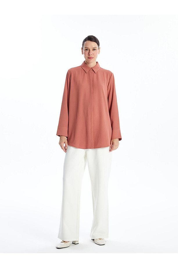 LCWAIKIKI Classic Kiremit Düz Oversize Kadın Gömlek Tunik - 2