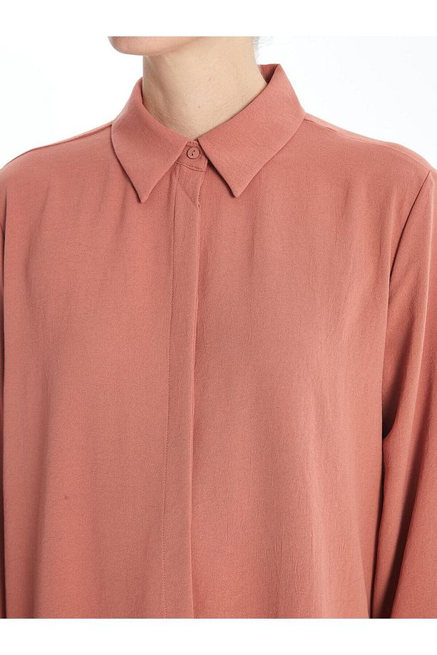 LCWAIKIKI Classic Kiremit Düz Oversize Kadın Gömlek Tunik - 3
