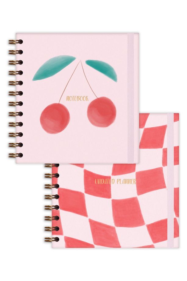 15x15 cm Kare 2'li Set Spiralli Süresiz Planlayıcı Ajanda ve Defter Kiraz - 7