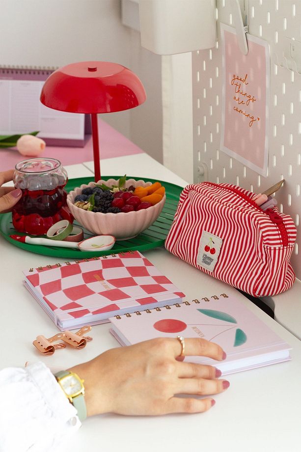 15x15 cm Kare 2'li Set Spiralli Süresiz Planlayıcı Ajanda ve Defter Kiraz - 5