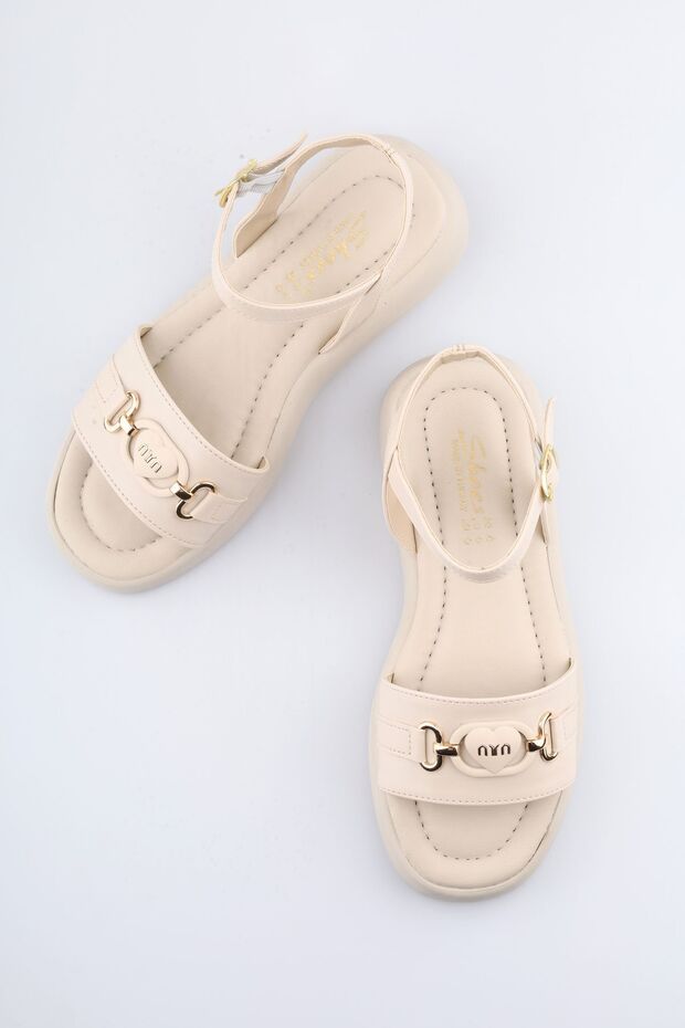 Beige Women's Sandals - Heeled, Buckle, New Season