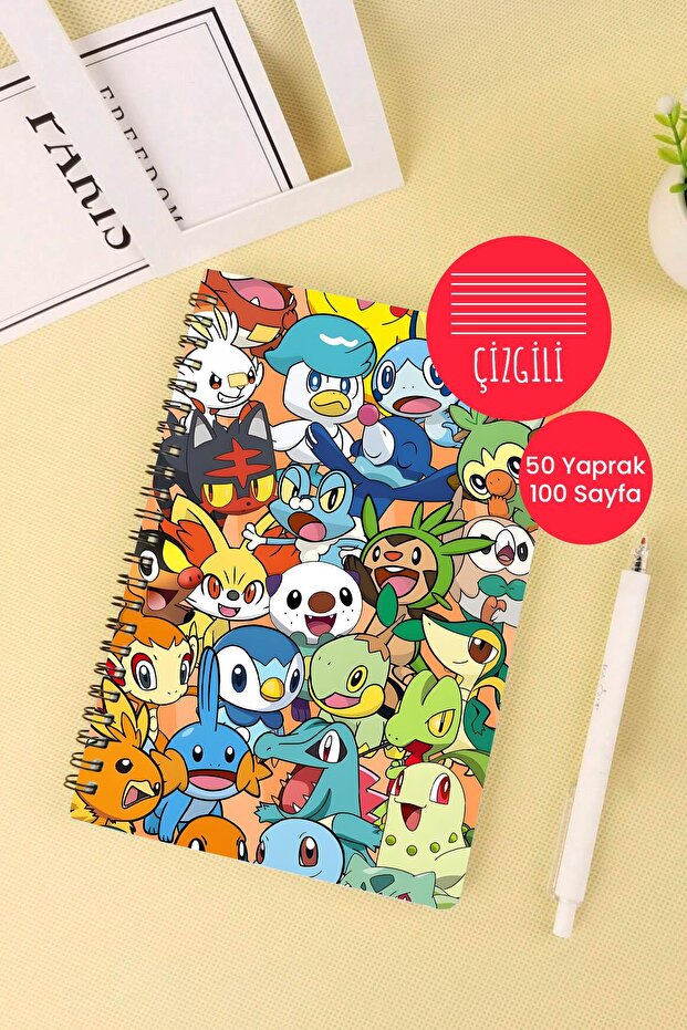 Pokemon Themed A5 Spiral School Notebook 50 Sheets 100 Pages - Striped