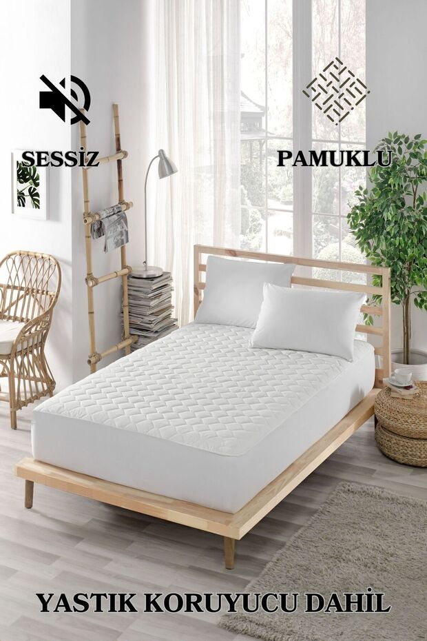 Colorful Mattress Protector Mattress Set (TOTAL 3 PIECES) 100% Cotton Quilted Single Double King White