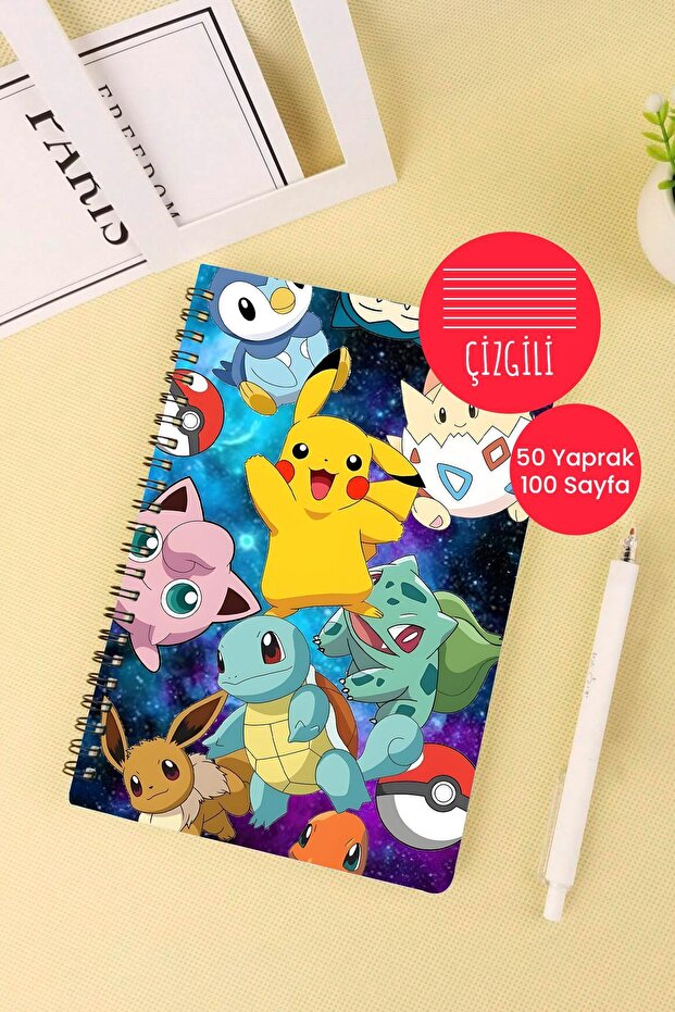Pokemon Themed A5 Spiral School Notebook 50 Sheets 100 Pages - Striped