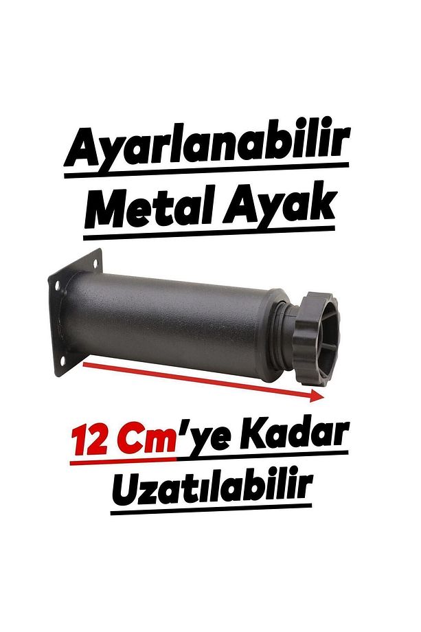 Ayarlanabilir Dolap Mobilya Kanepe Baza Metal Destek Yükseltici Ayağı 10 Cm Siyah Ayakları 4 Adet - 2