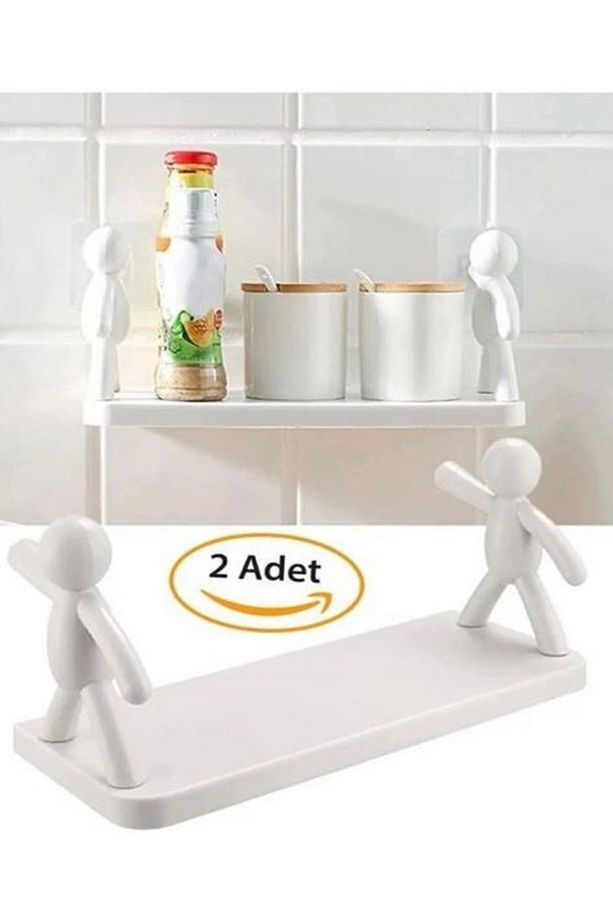 2 Adet Sevimli İnsan Motifli Banyo Mutfak Ofis Baharat Rafı Kendinden Yapışkanlı Çöp Adam Rafı - 6