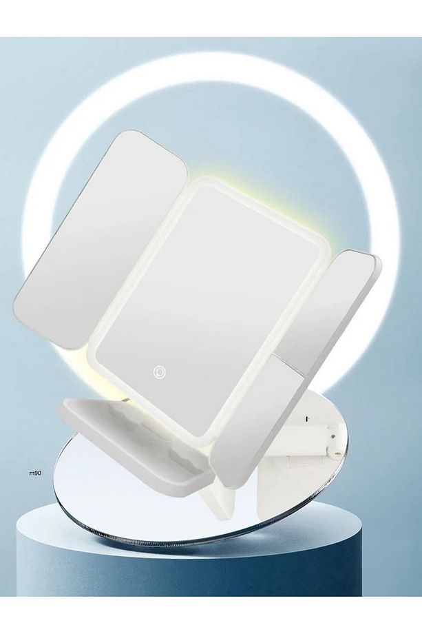 3 Panel Katlanır Masa Üstü Ledli Usbli Makyaj Aynası - 1