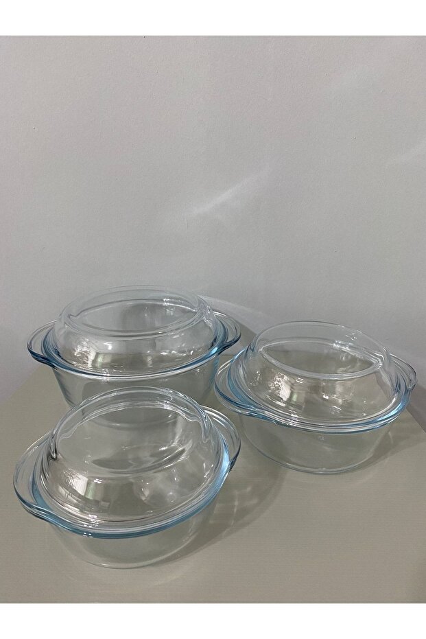 G4u Heat Resistant Round Pot with Lid - Set of 3 Pyrex -159021